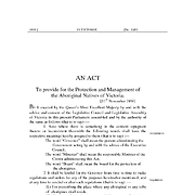 An Act to Provide for the Protection and Management of the Aboriginal Natives of Victoria